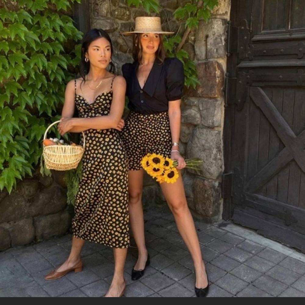 Weworewhat Black With Yellow Dasies Cowl Midi Dress. Skirt Not Included